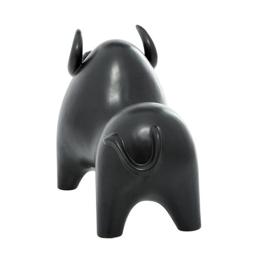Black Porcelain Contemporary Buffalo Sculpture, 11" x 8" x 16"
